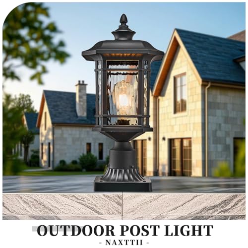Outdoor Post Light 18.3" Waterproof Pole Light with Water Ripple Glass for Garden Patio Pathway E26 Socket