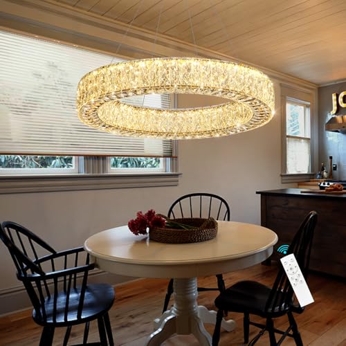 24 Inch Chandelier Glam Dimmable Crystal Chandeliers Luxury Remote Ceiling Pendants Lighting Fixtures for Dining Room Bedrooms Gold