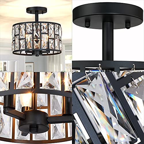 Farmhouse Crystal Round Semi Flush Mount Close to Ceiling Light Fixture