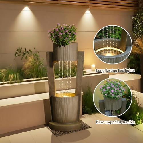 31H Realistic Rock Outdoor Water Fountain with LED Light Brown