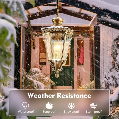 Copper Outdoor Pendant Light 19.3" H Brass Exterior Hanging Light Fixtures Waterproof Anti
