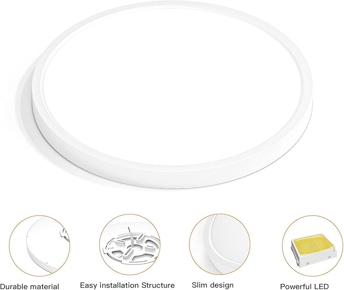 TALOYA Dimmable Flush Mount Ceiling Light,15.8Inch,24W,5 CCT,LED Ceiling Light Fixture for Bedroom,Kitchen,Living Room,White - Aura Lighting
