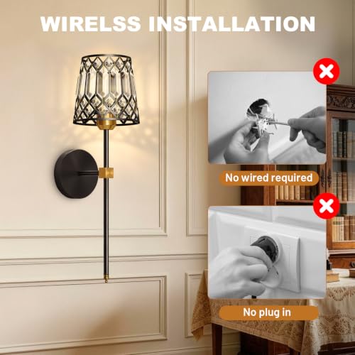 Black and Gold Battery Operated Wall Sconces Set of 2