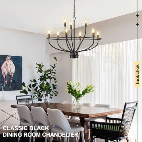 9 Light Black Chandelier Light Fixture Classic Candle Chandelier Lighting Over Table for Dining Room Living Room Bedroom Foyer Kitchen Island