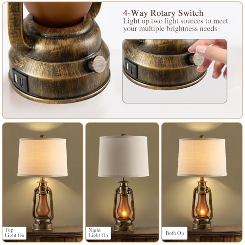 25" Set of 2 Rustic Lantern Table Lamps for Living Room Bedroom (2 Count)