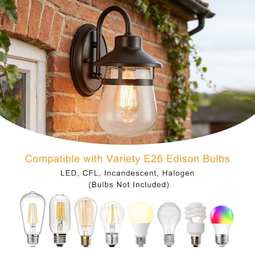 Outdoor Wall Sconce with Clear Seeded Glass Shade