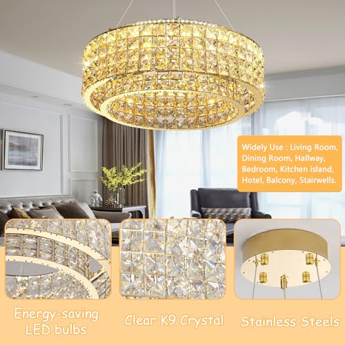 LED Chandeliers for Dining Room LED Dimmable Pendant Lights for Kitchen Island Crystal Adjustable Chandelier for Bedroom Hallway Entrance 20" Silver Light