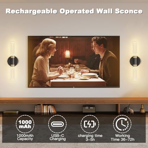Black Gold Crystal Battery Wall Sconces