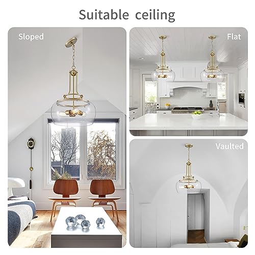 Chandelier Rustic Farmhouse Industrial Round Ceiling Pendant LED Light Fixture Clear Seeded Glass Shade for Dining Room Kitchen Island Foyer Entryway
