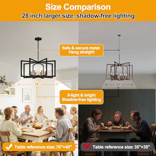 25" 61" Height Adjustable Modern Black and Gold Chandelier for Dining Room