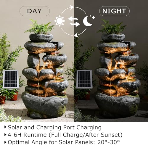 29.5''Tall Rock Solar Water Fountain Outdoor Garden Feature
