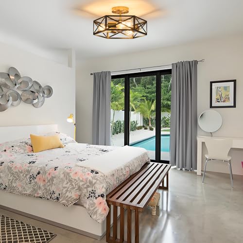 Black and Gold Modern Farmhouse Semi Flush Mount Ceiling Light 14.6 in