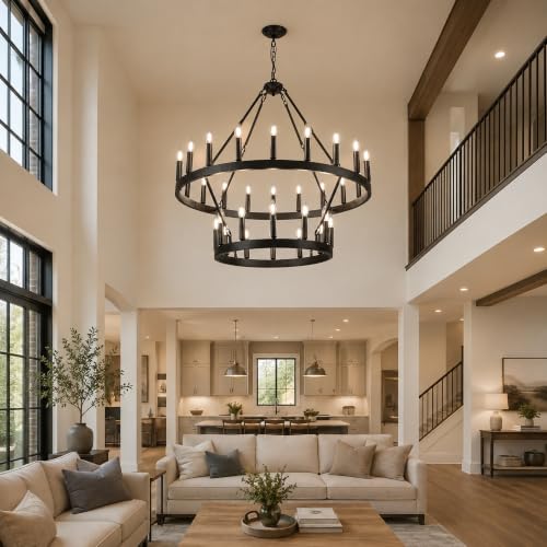 2 Tier Black Wagon Wheel Chandelier