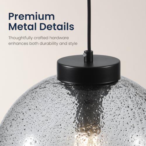 11.8" Black Grey Globe Seeded Glass Kitchen Island Pendant Light