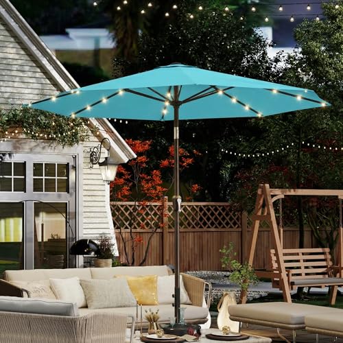 10FT Solar Umbrella 32 LED Lighted Patio Umbrella Table Market Umbrella w