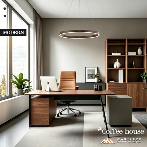 LED Ring Chandelier Walnut Wood Chandeliers 24in Dimmable