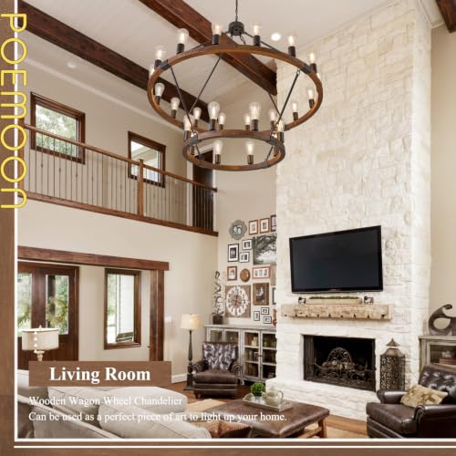 Farmhouse Wood Wagon Wheel Chandelier 24 (24 Count)