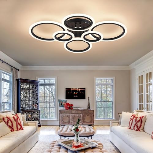 6 Rings Black Modern LED Ceiling Light Fixture