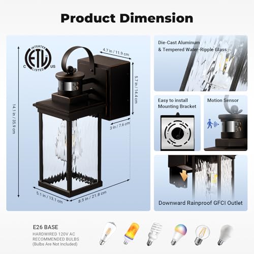 Exterior Lighting Fixtures Wall Mount for Garage with GFCI Outlet