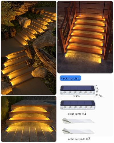 Solar Step Lights Outdoor IP68 Waterproof 2 Pack Warm White (2 Count)