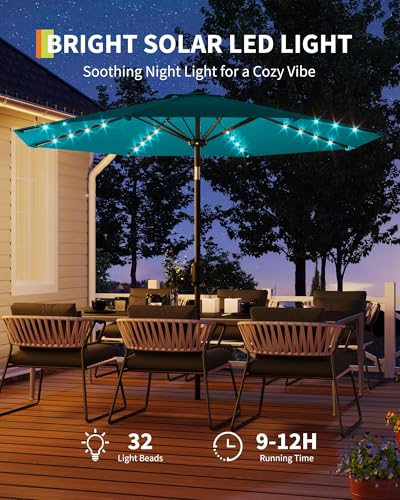 9FT Solar LED Patio Umbrella with Tilt & Crank