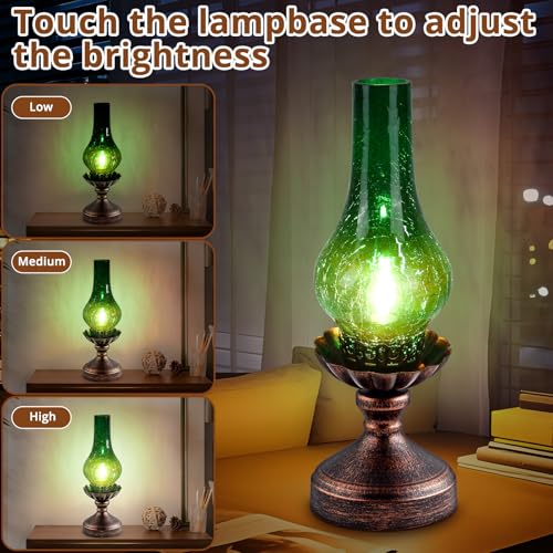 Vintage Table Lamp with Green Crackle Glass Shade