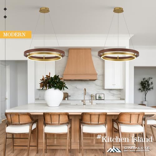 LED Ring Chandelier Dimmable Gold Walnut Wood Chandeliers
