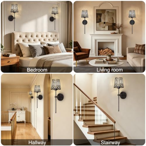 Black Battery Operated Wall Sconces Set of 2