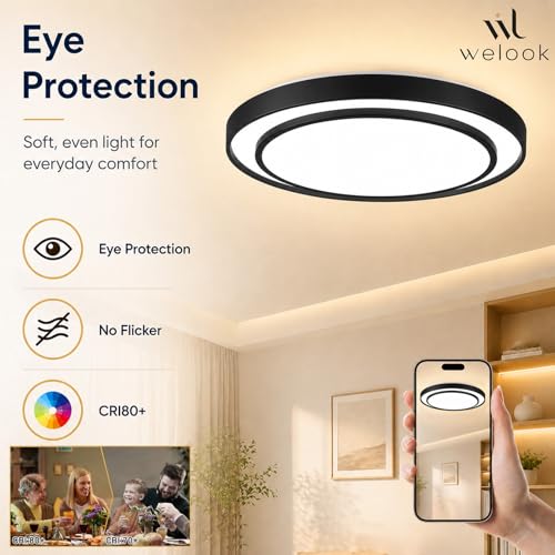 20 Inch LED Flush Mount Ceiling Light 2 Pack (Black / 20Inch-2pack)