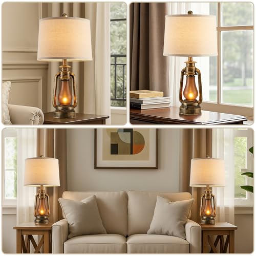 25" Set of 2 Rustic Lantern Table Lamps for Living Room Bedroom (2 Count)