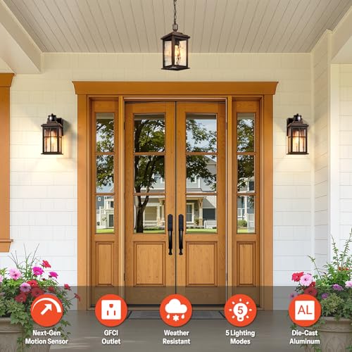 Motion Sensor Exterior Lighting Fixtures Wall Mount with Outlet (2 Count)
