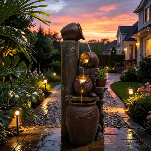 AUTODAYA 40" H Oversized Outdoor Fountain with LED Lights 4