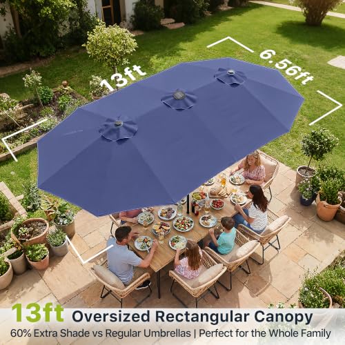 REE SOLDIER 13ft Double Sided Patio Umbrella with Solar Lights