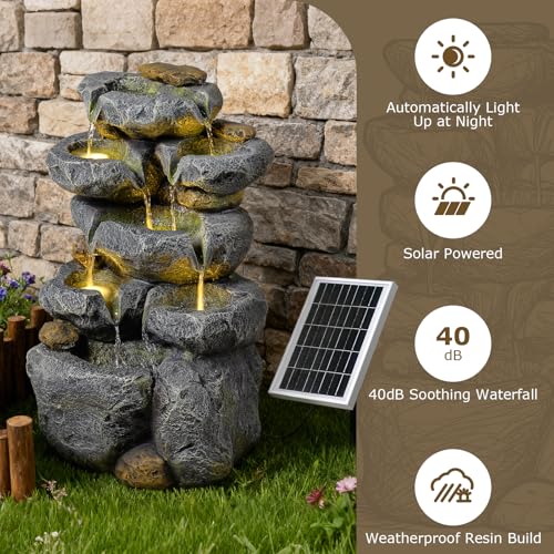 24" Tall Solar Powered Water Fountain Cascading Rock Waterfall (5 Count)