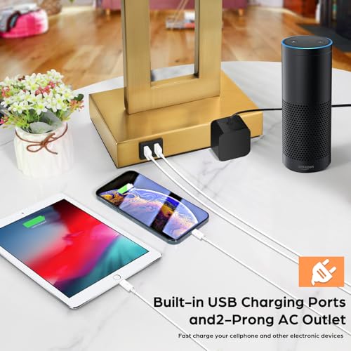 28" Gold Modern Touch Control Table Lamp Set of 2 with 2 USB Ports (2 Count)