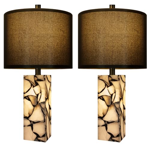 23" Alabaster Table Lamps Set of 2 for Bedroom with Night Light (2 Count)