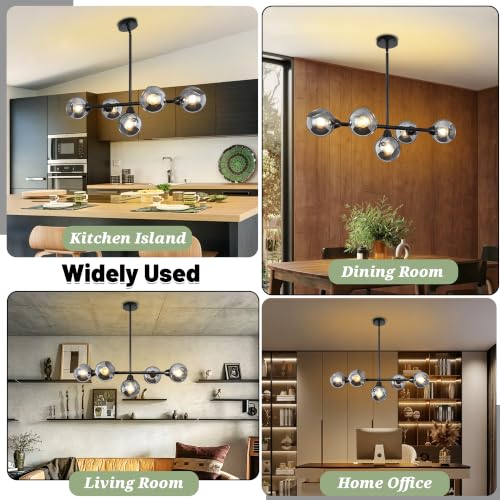 Black Linear Chandeliers for Dining Room 5 Lights Modern Sputnik Chandelier