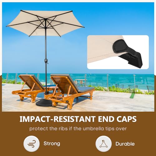7.5FT Lyon Outdoor Patio Umbrella Outdoor Table Umbrella with Push Button Tilt and Crank Market Umbrella 6 Sturdy Ribs UV Protection Waterproof for Garden Deck Backyard Pool Beige