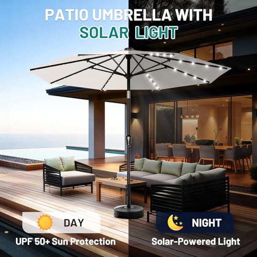 9FT Patio Umbrella with Solar Lights