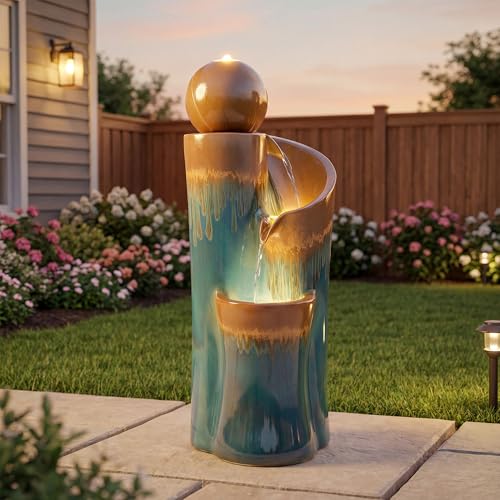 32" Ceramic Outdoor Water Fountain w