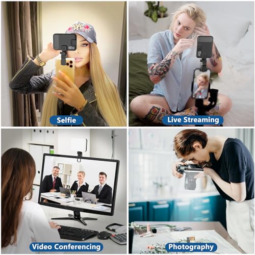 60 LED Portable Selfie Light Video Conference Lighting with Clip & Camera Tripod Adapter Rechargeable 2200mAh CRI 97+