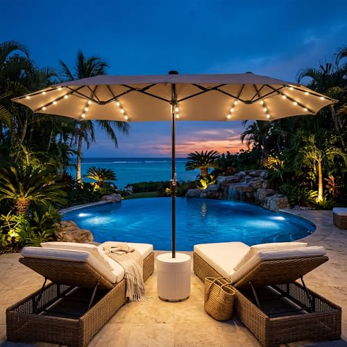 13FT Large Double Sided Patio Umbrella with Solar Lights