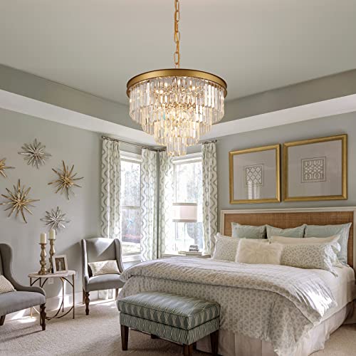 Modern Gold Crystal Chandelier 24”Living Room Chandeliers Light Fixture