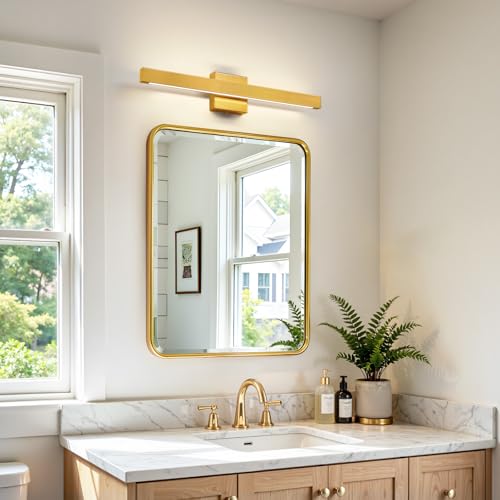 24 Inch Modern Vanity Light Gold Bathroom Light Fixture Over Mirror with Up & Down Lighting 20W Vanity Lighting Fixture Dimmable 5CCT LED Bar Vanity Light for Bathroom Restroom
