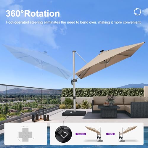 Cantilever Umbrella 10' X 10' Solar LED Light Patio Deck