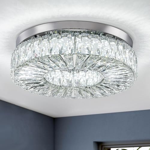 16.5" Crystal Chandelier LED Modern Flush Mount Ceiling Light Fixtures Round Ring Luxury Large Chandelier for Living Room Bedroom Dining Room Entrance