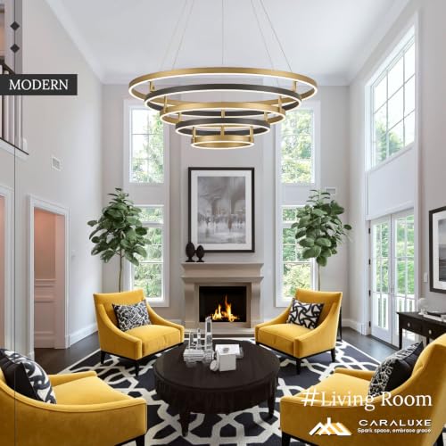 5 Ring LED Chandelier Modern Chandeliers Black Gold Brass Dimmable 31''