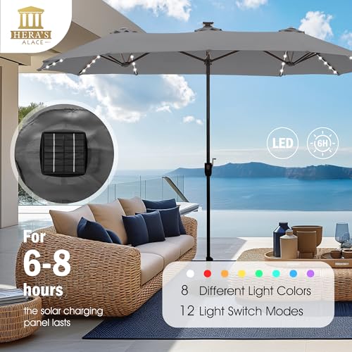 13 ft Patio Umbrella with 120 LED Solar Lights Outdoor Umbrella