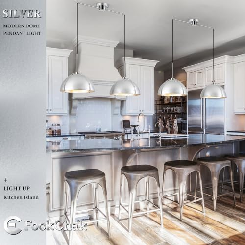 Silver Dome Pendant Light 2 Light Socket Large Pendant Light Fixture with Adjustable Pendant Cord Modern Pendant Lighting for Kitchen Island Dining Room Kitchen Sink