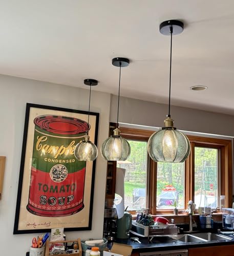 Vintage Green Glass Pendant Lights for Kitchen Island E26 Base
